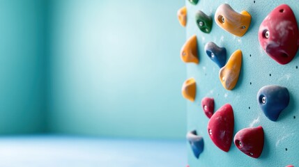 A vibrant indoor climbing wall showcasing a variety of textured holds, designed for bouldering and climbing enthusiasts of all skill levels, inviting challenge and fun.