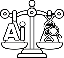 A scale with the letters AI on one side and DNA on the other