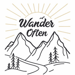 Wander often mountain landscape sun rays minimalist design