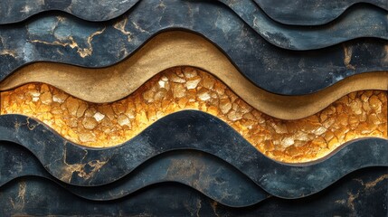 Abstract Dark Blue and Gold Wavy Texture for Graphic Design Projects Premium Background Wave Artistic