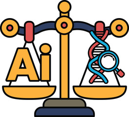 A scale with the letters AI on one side and DNA on the other