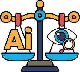 A scale with the letters AI on one side and an eye on the other