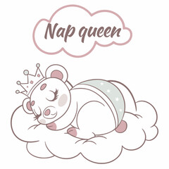 Adorable sleeping bear cub nap queen crown cloud dreamland cute