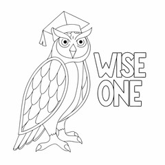 Wise owl graduate cartoon illustration coloring page