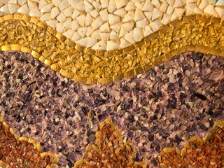 Abstract Mosaic Art with Crushed Gemstones and Gold Accents