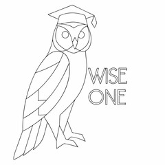 Wise owl graduation cap geometric line art illustration