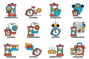 A set of twelve different clock faces, each with a different time displayed