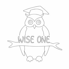 Wise owl graduate cartoon illustration line art design