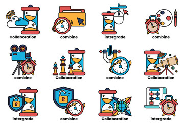 The image is a collection of different time-related icons, including clocks
