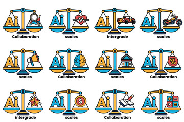The image is a set of scales with various symbols on each side