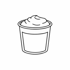 Ice cream cup with whipped cream in a simple line art style  