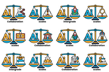 A set of scales with various symbols on each side