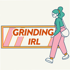 Woman walking past grinding irl sign transparent illustration