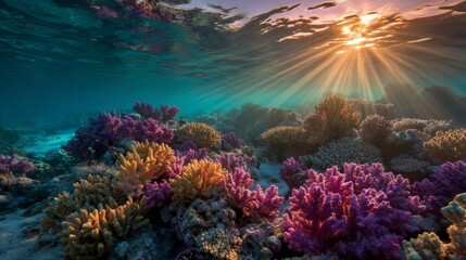 Obraz premium Vibrant Coral Reef Undersea at Sunset