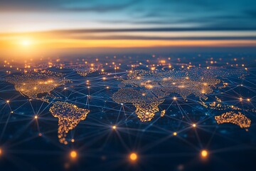 Global network connection with glowing dots and lines representing digital connectivity
