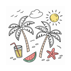 Tropical beach seamless pattern with summer holiday elements and island vibes