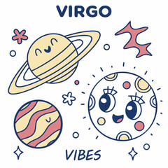 Virgo zodiac sign cute planets space vibes illustration transparent background