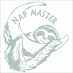Sleepy sloth nap master illustration cute animal design