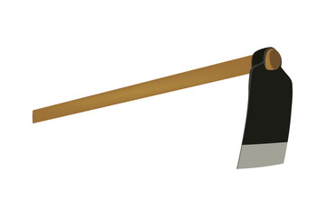 Farming hoe with long wooden handle and steel blade illustration
