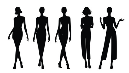 Elegant Fashion Silhouettes Women's Poses Stylish Apparel Design Templates