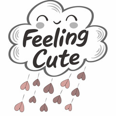 Cute cloud feeling cute with falling hearts illustration