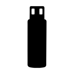 A black silhouette of a USB flash drive, a common data storage device