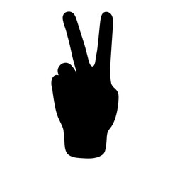 Silhouette of a hand gesturing peace or victory sign on white background