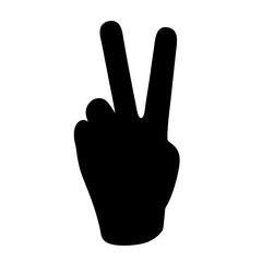 Black silhouette of a hand making the peace sign with two fingers up