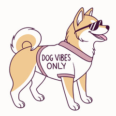 Cool shiba inu dog wearing sunglasses dog vibes only t-shirt