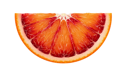Close-up view of a vibrant and juicy slice of a blood orange fruit