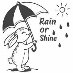 Happy bunny under umbrella rain or shine cute illustration