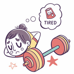 Tired girl lying down after weightlifting dreaming of food
