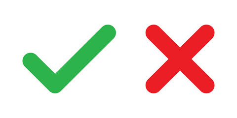 Check mark icons. green check mark and red cross mark icon set. green tick and red x. Symbols of approval and Decline, vector illustration