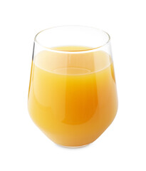 Tasty mango juice in glass isolated on white