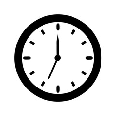 Simple black and white illustration of a classic analog clock design