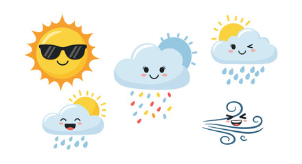 Weather Icons Showing The Different Atmospheric Conditions With Happy Smiling Faces