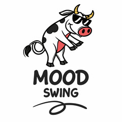 Cool cow character mood swing dancing sunglasses cartoon illustration