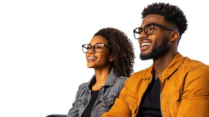 Happy Couple Watching, Smiling, Joyful, Glasses, Fashionable