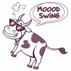 Cool cow mood swing sunglasses chain cartoon illustration