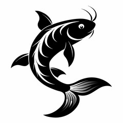 koi fish jump silhouette vector black on white background
