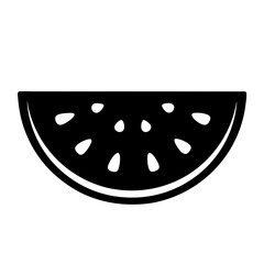 Stylized black and white image of a watermelon slice with seeds