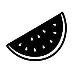 Simple Black and White Illustration of a Watermelon Slice with Seeds
