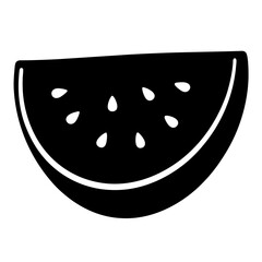 Simple Black and White Watermelon Slice Illustration with Seeds Inside Fruit