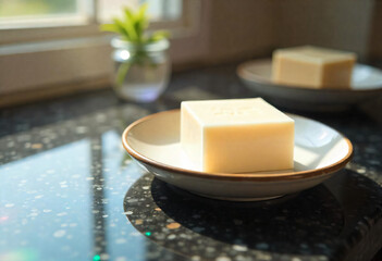 Natural Handmade Soap Bar on Ceramic Dish