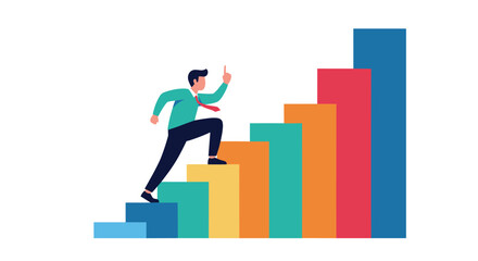 Man Climbing Bar Chart Steps To Achieving A Goal For Career Advancement Strategy