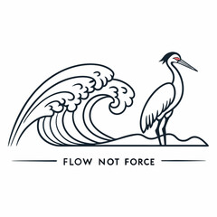 Fototapeta premium Serene crane bird by ocean wave flow not force minimalist design