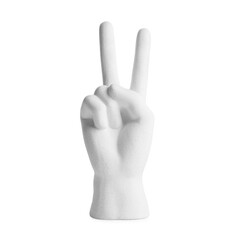 Decorative figure in shape of hand making V-sign isolated on white