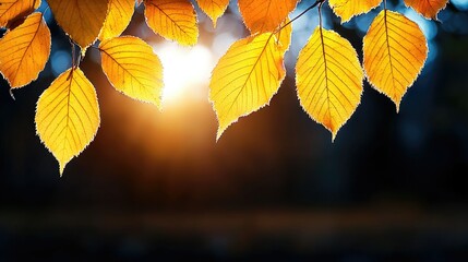 Golden Autumn Leaves Backlit by Sunset