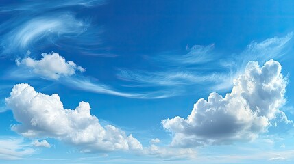Serene Blue Sky with Fluffy Cumulus Clouds