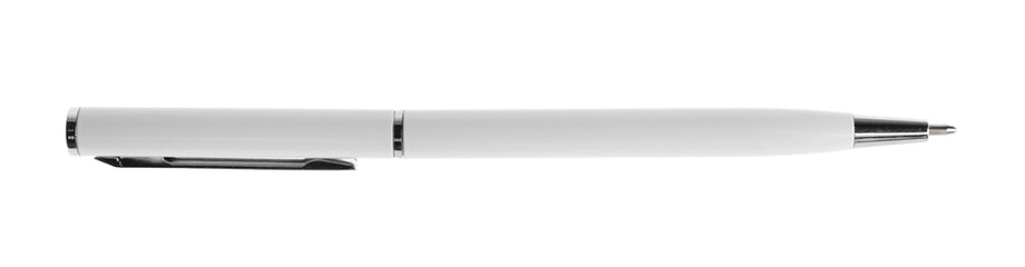 One ballpoint pen isolated on white, top view